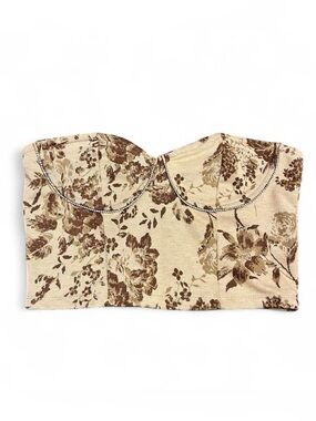 Primark Beige Floral Bustier Crop Top with Rhinestone Trim